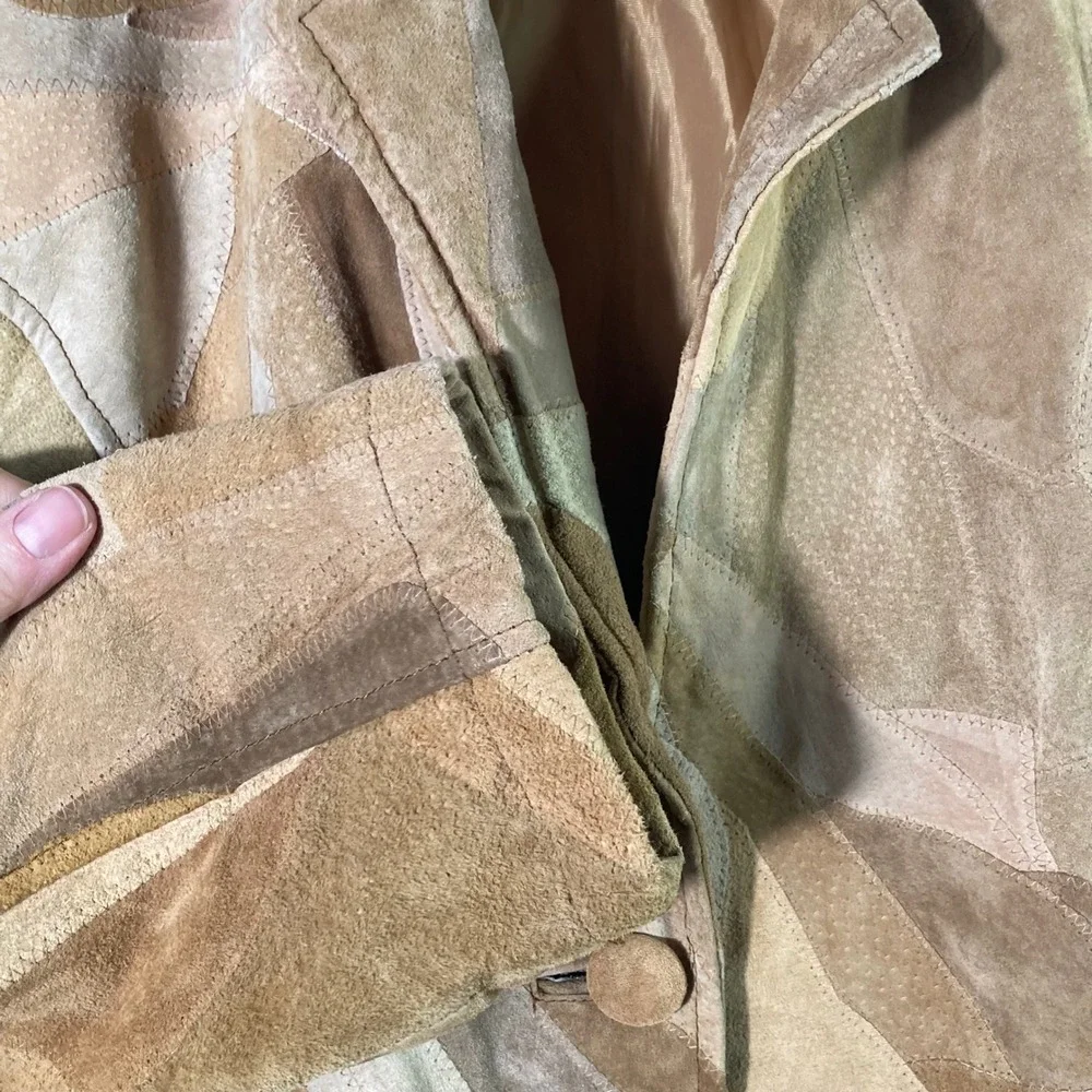 Womens Suede Patchwork Leather Jacket Tan‎ Brown 2X Leather Polyester